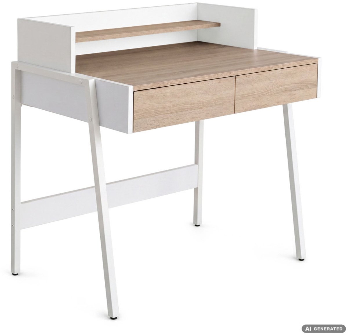 Computertafel Bureau FLUX / Industrieel / Sonoma Eiken / 78 cm / 2 Lades / 1 Plank / Witte Poten