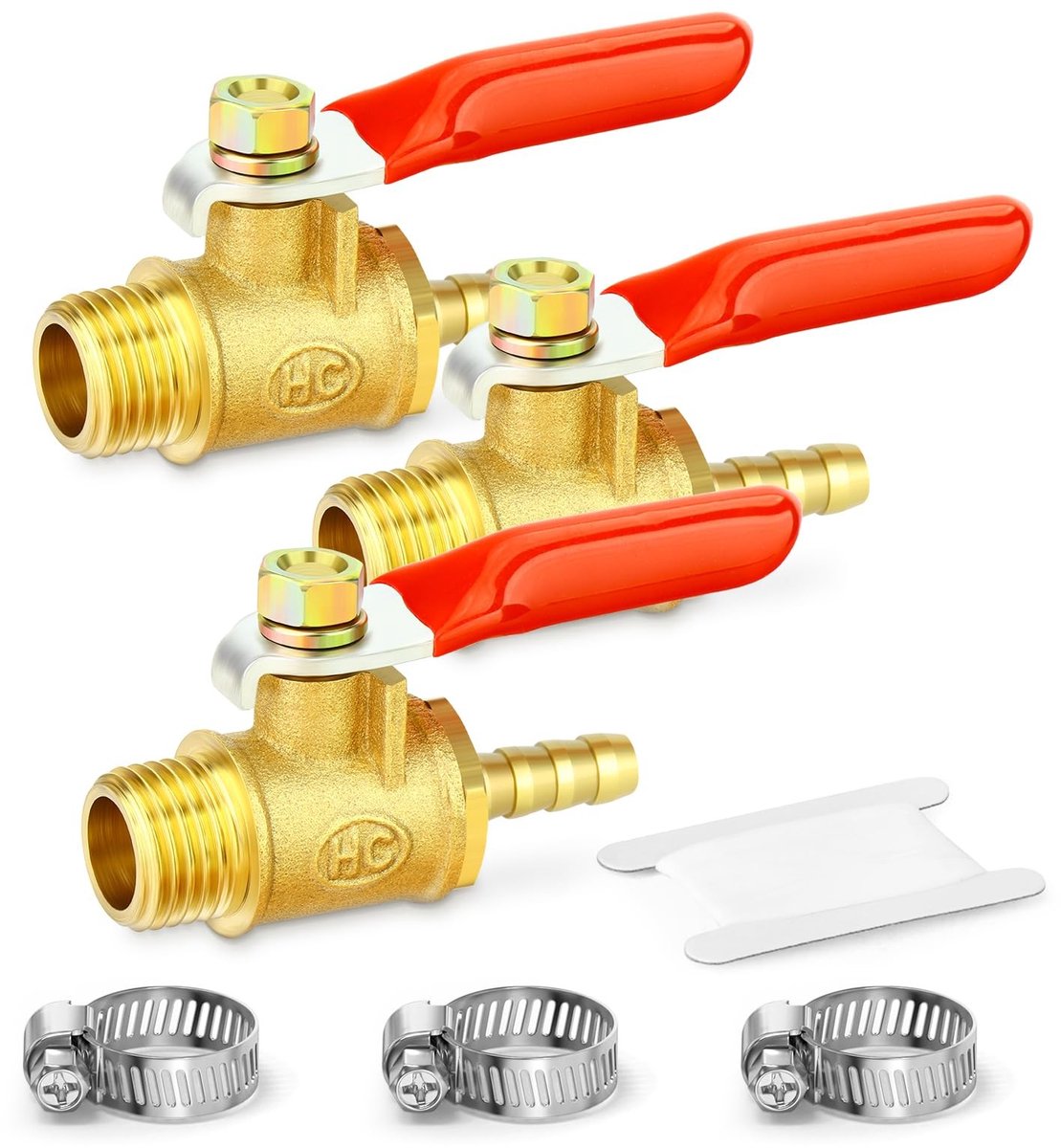 Omgoods - Set van 3 Mini Messing Kogelkranen met Slangklemmen