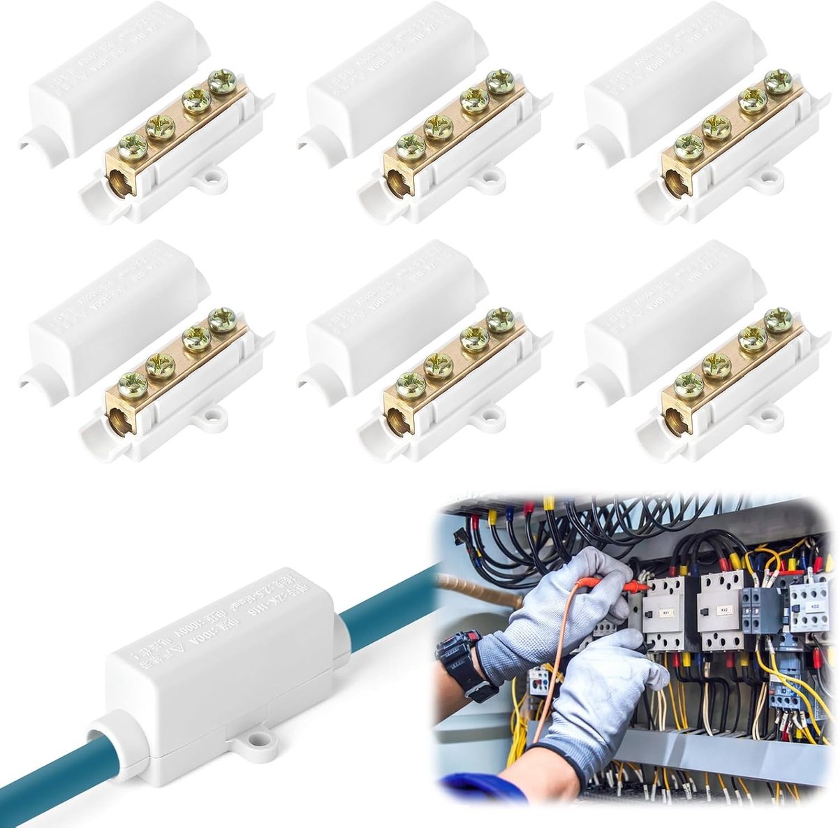 Draadconnector voor 2,5 tot 16 mm² draad, 6 stuks kabelverbinders, elektrische aansluitblok met ABS behuizing, geschikt voor 1000V en 100A, ideaal voor elektrische installaties en reparaties