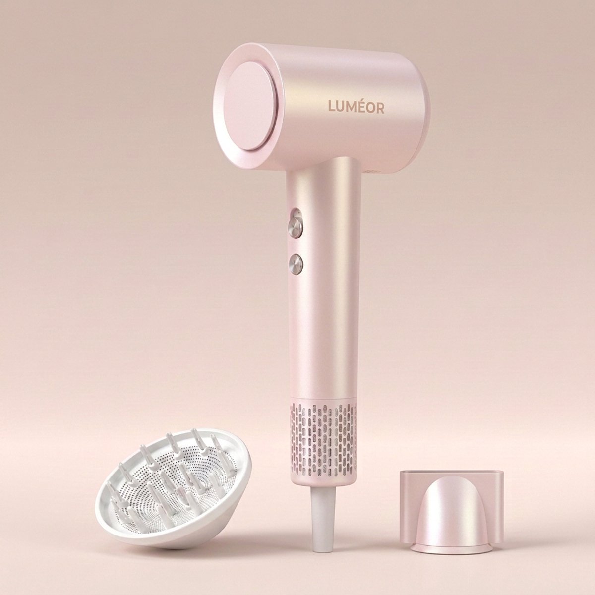 Luméor® Anti-Pluis Föhn F1.1 - Inclusief Diffuser - Voor Dik Haar - Sneldrogend - Ionentechnologie - Parelmoer Roze