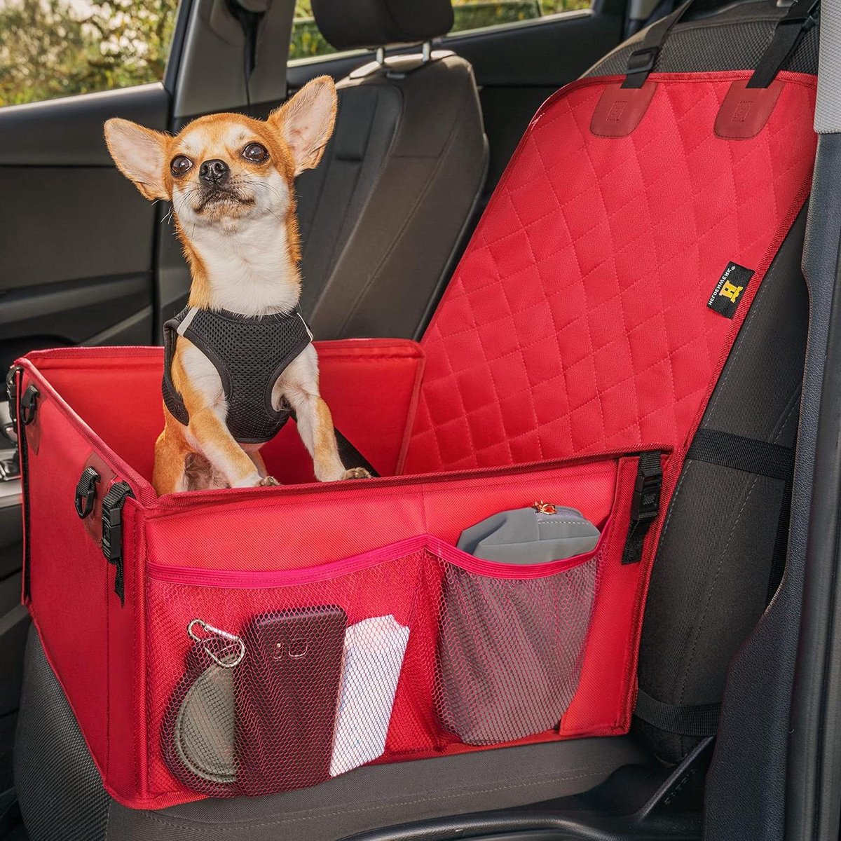 Hondenautostoel - Reisstoel Hond - Veilig Reizen - Versterkte Wanden - 45 x 45 x 24 cm - Rood