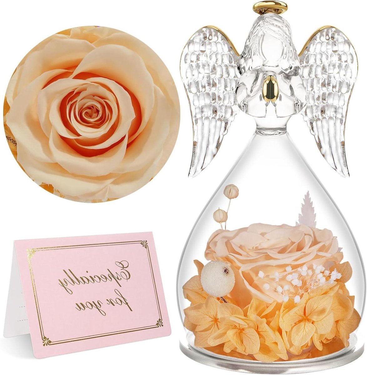 Eeuwige Roos Engel - Gecensureerde Bloemen - Cadeau Geven - Echte Roos Behouden - 13 cm Hoog - Roze