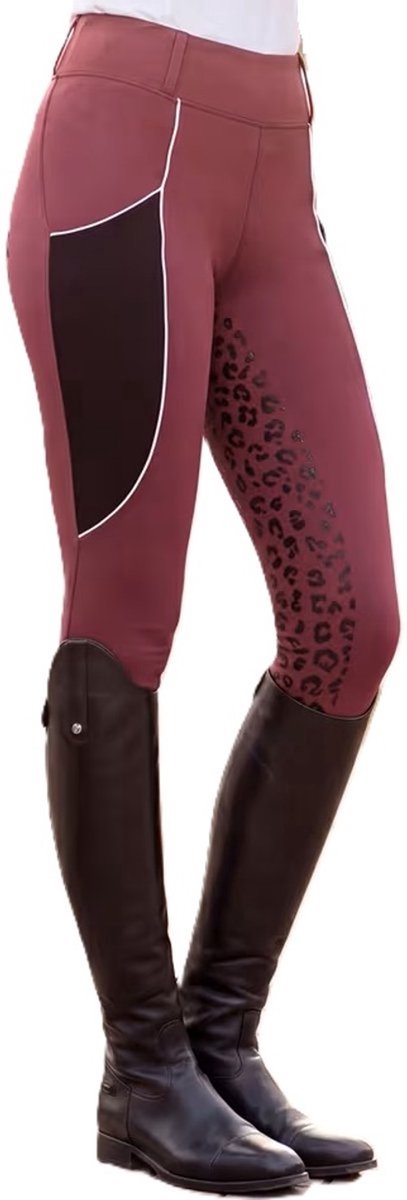 Rijlegging - luipaardprint siliconen grip - rijbroek - zwart - bordeauxrood - full seat - maat M