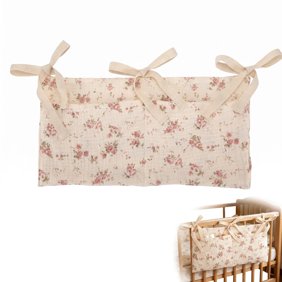 Omgoods - Organizer voor Kinderbed van Katoen met Pioenroos Design