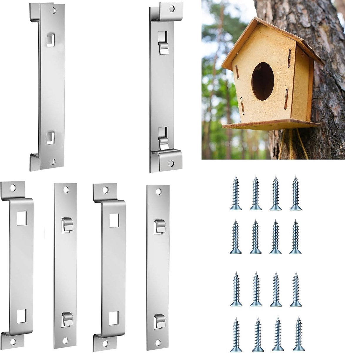 Set van 3 vogelhuisjes houders van verzinkt staal, hoekmontage en hangers voor nestkasten en voederhuisjes, stevige wandmontage voor buitengebruik