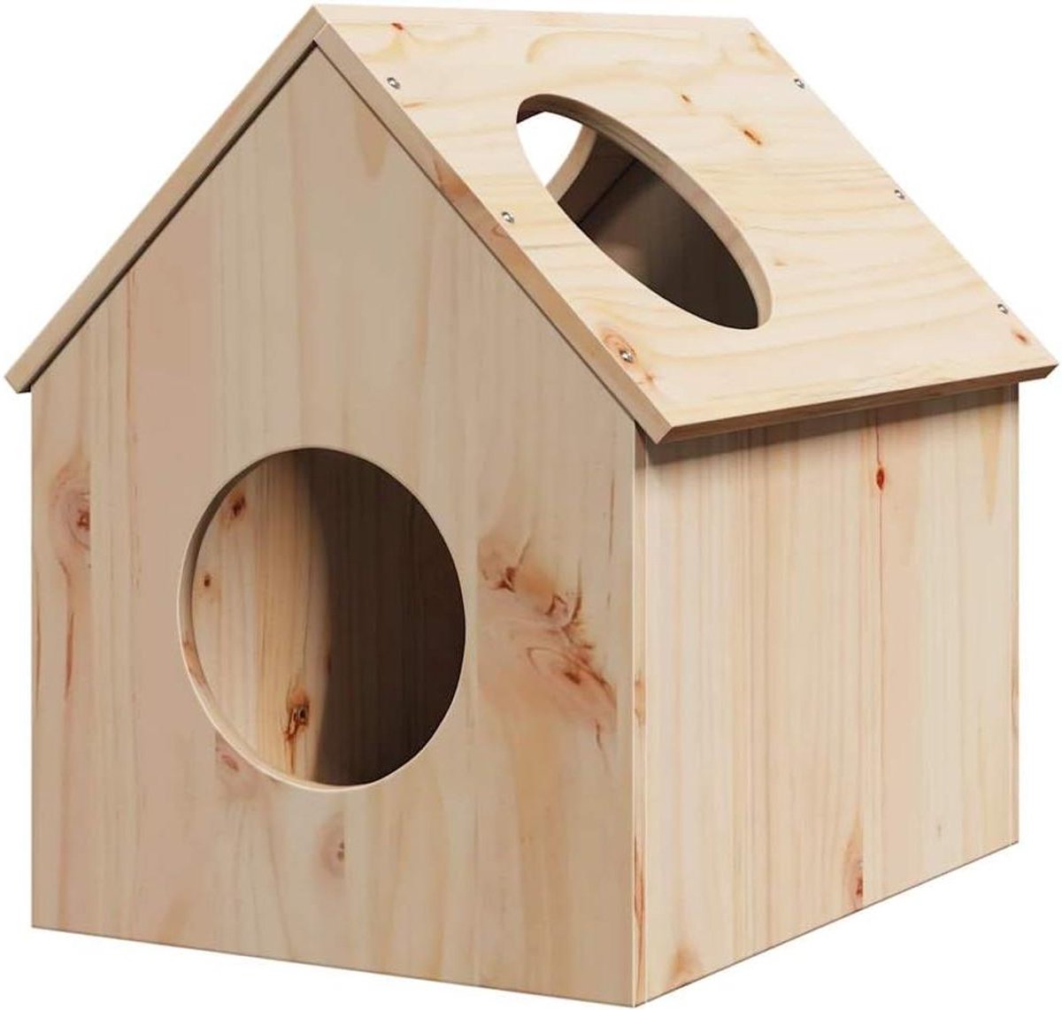 Kattenhuis - Houten kittenhuis - Spelen en slapen - Massief grenenhout frame - 41 x 50 x 50 cm - Natuurlijk