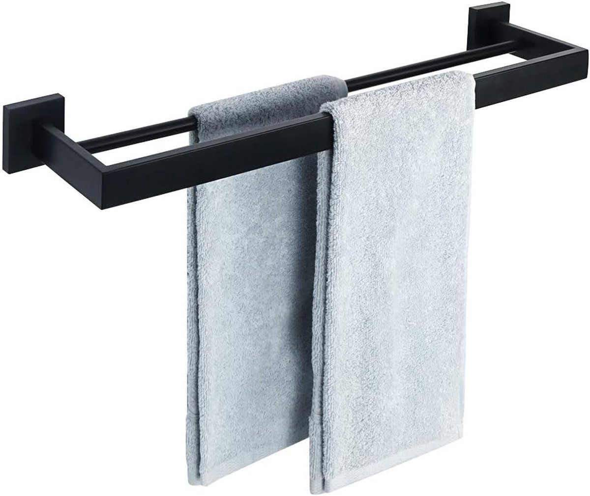 Handdoekhouder - Zwart - 60 cm - Roestvrij Stalen Dubbele Stang - Voor Badkamer en Keuken