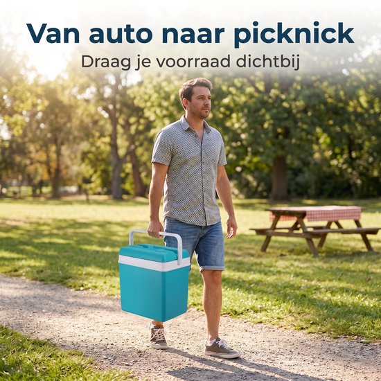 Cheqo® Koelbox - Passieve Koelbox zonder Stroom - Draagbare Koelbox voor Camping en Strand - Koelbox met Handvat en Deksel - Koeltas - Picknick Koelbox voor Auto en Festival - Drankenkoeler - Isolerende Koelbox - Turquoise - Frigobox van Cheqo — afbeelding 2
