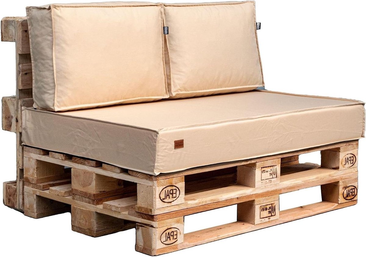Tuinkussen set palletmeubelen - Palletkussens bank - Buiten zitten - Waterdichte coating - 120x65x10 cm - Romig