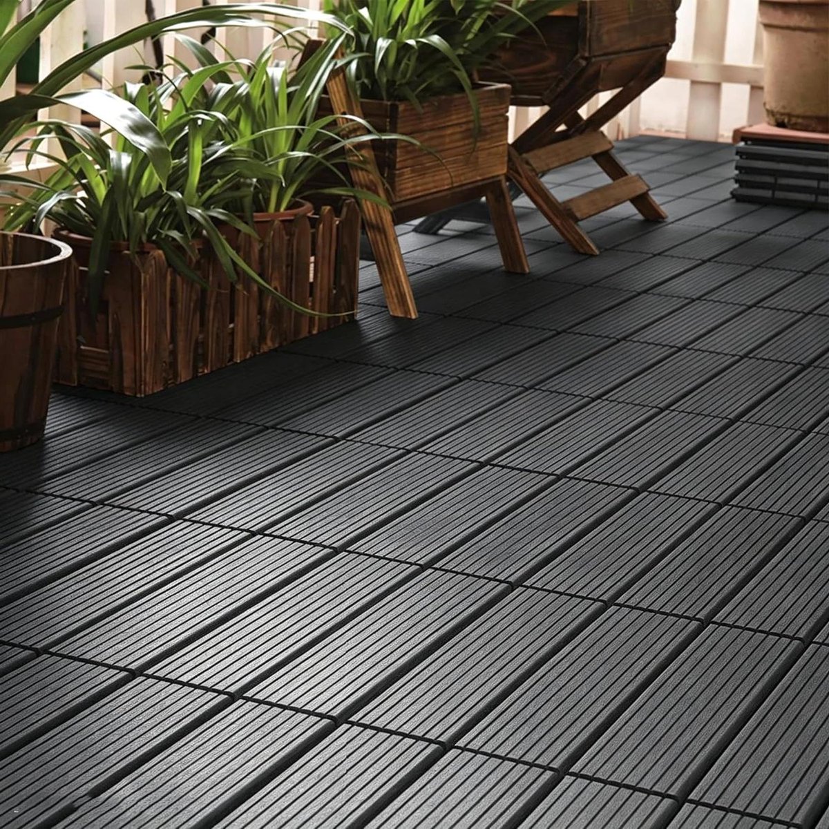 WPC Terrasplanken - Houten Vloertegels - Balkon Aankleden - Hout-look Met Drainage - 11 stuks 1m² - Antraciet