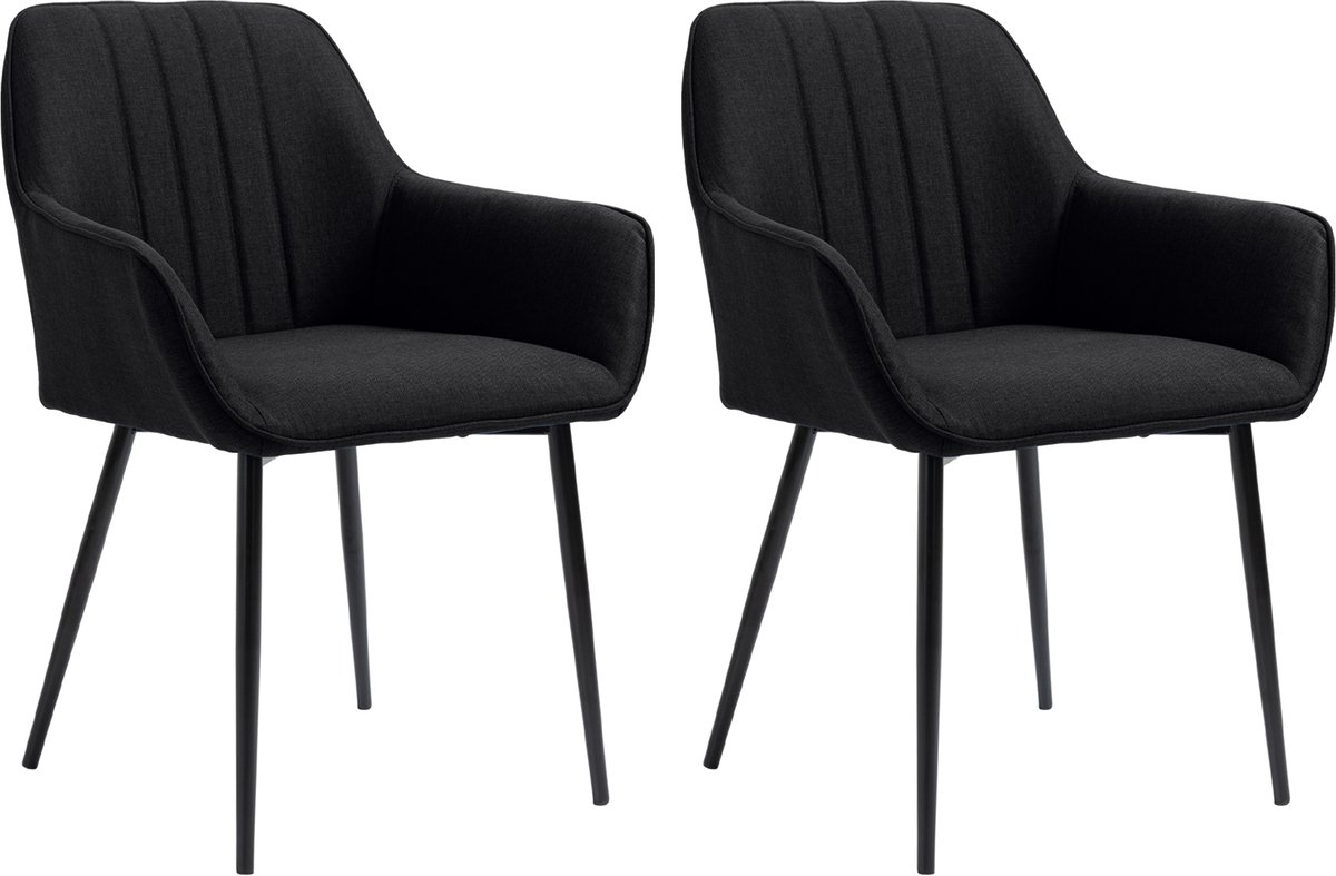 Twee eetkamerstoelen - Scandinavisch design - metalen poten - zwart