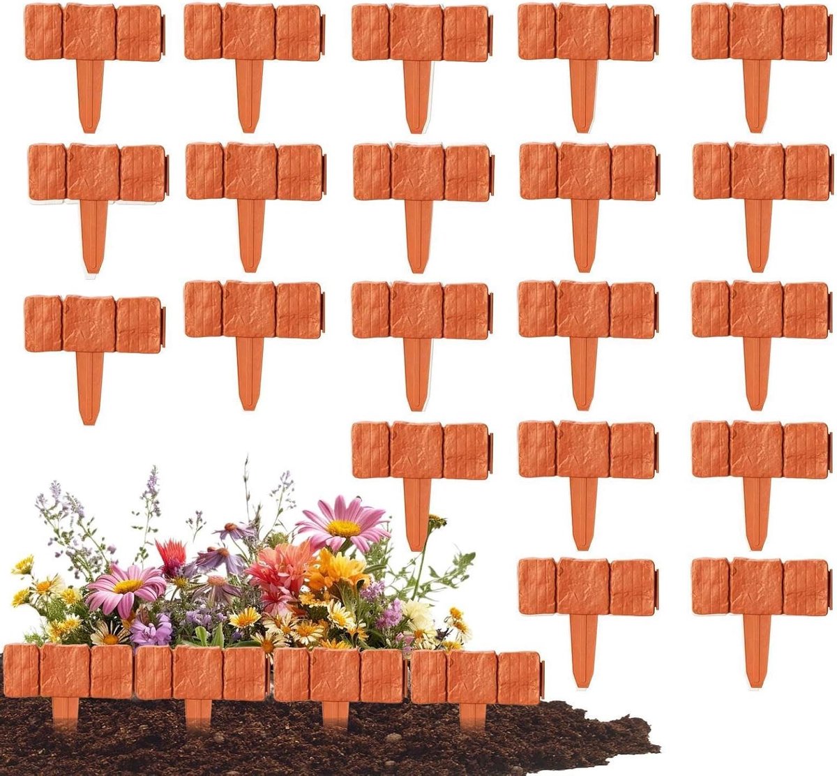Tuinranding 20 stuks - Bloembedranding Landschapsafbakening - Tuin Organiseren - Realistische steenlook - 20 stuks - Rood