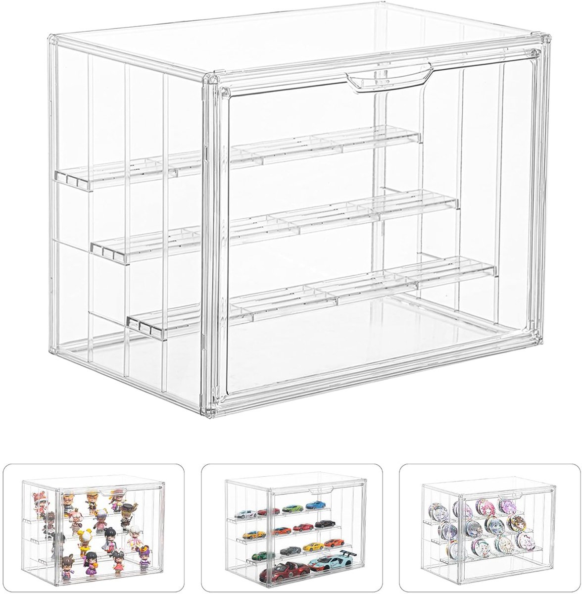 Stapelbare Acryl Figurenkoffer Met 3 Lagen - Vitrinebox Voor Verzamelobjecten - Acryl Vitrine - Verstelbare Scheidingswanden En Magnetische Deur