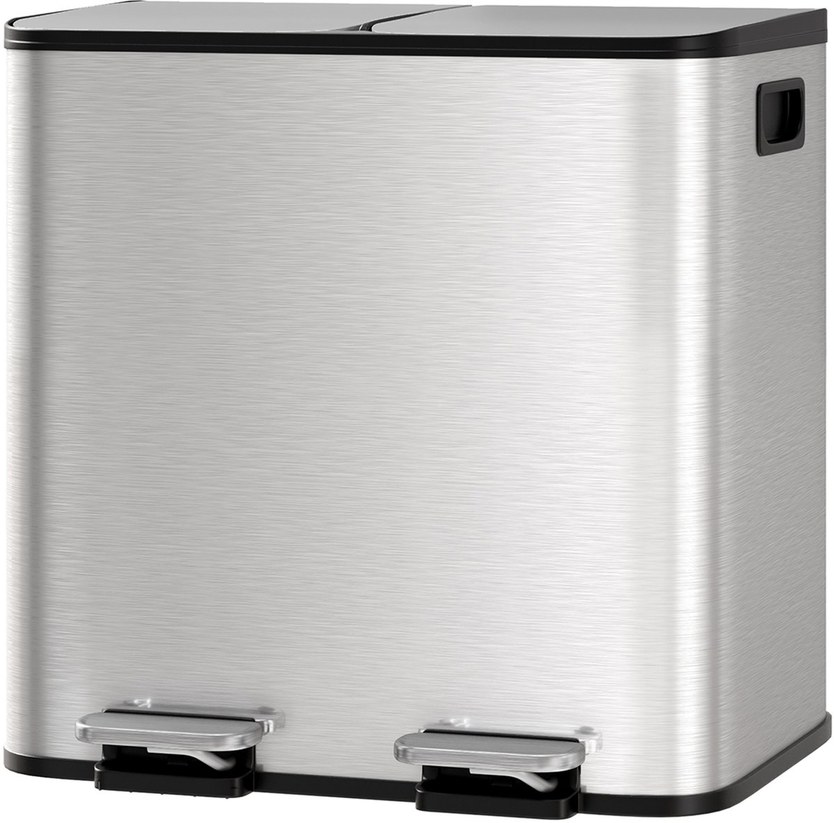Prullenbak RVS 30L (2x15L) - 41.7x36.5x44cm - Pedaalemmer - Afvalscheidingsbak - Soft Close Deksel - Binnenemmers Uitneembaar - Vingerafdrukvrij - Voor Keuken En Woonkamer - Zilver