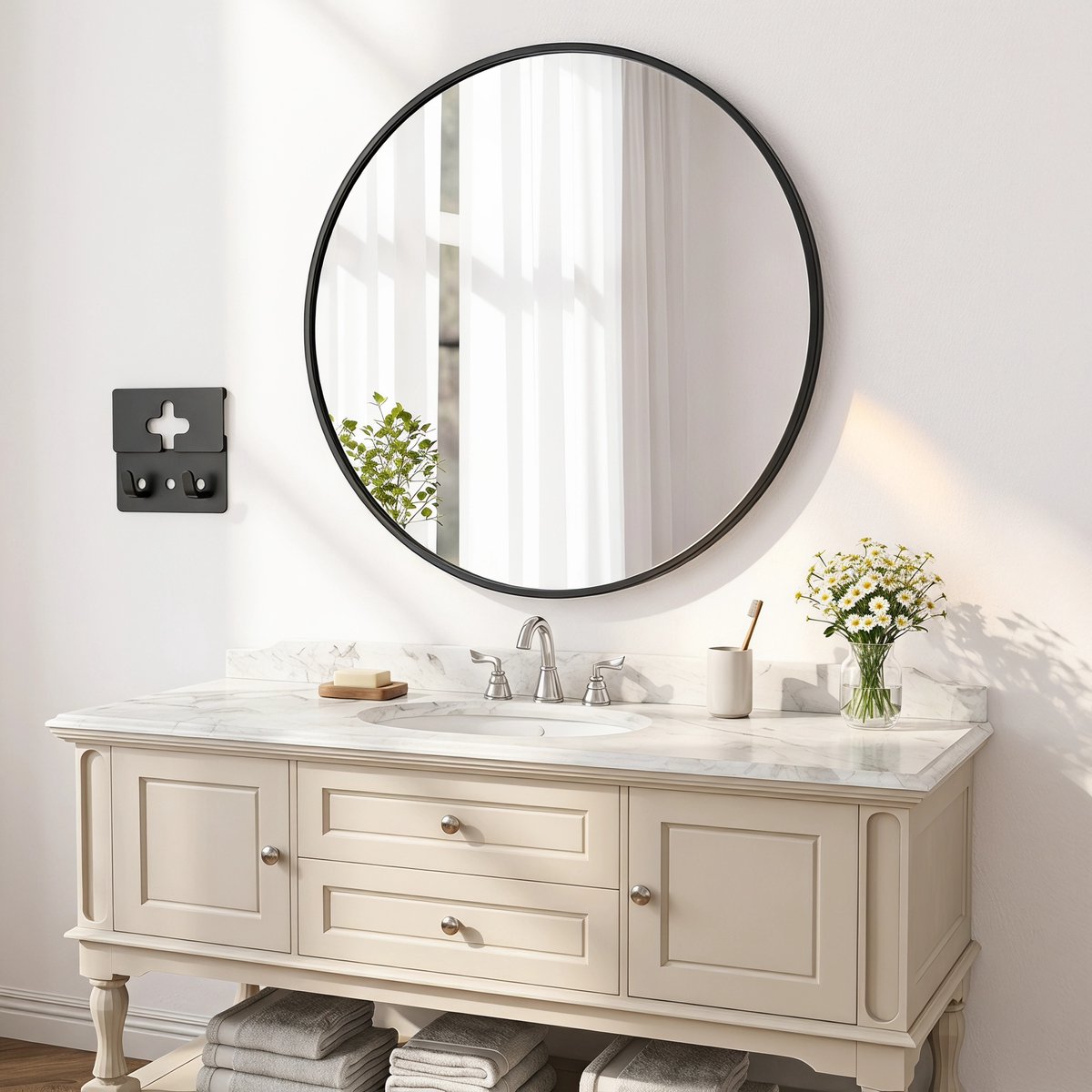Ovale Spiegel, 75 cm, Badkamerspiegel, Woonkamerspiegel, Geschikt voor Wastafels, Woonkamers en Slaapkamers (Zwart)