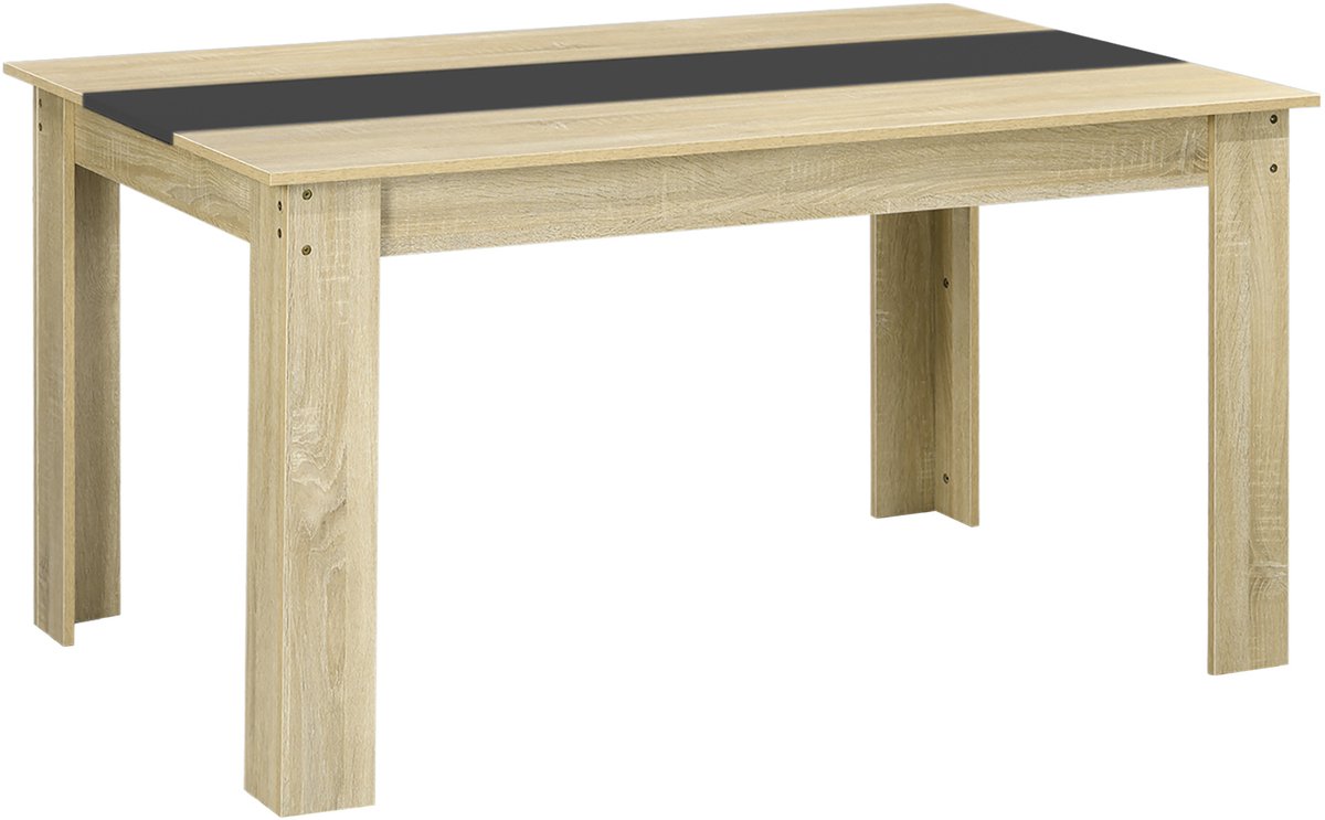 Keukentafel voor 6 personen – tweekleurig ontwerp in naturel en zwart – afmetingen: 140 x 90 x 75 cm (lengte x breedte x hoogte)