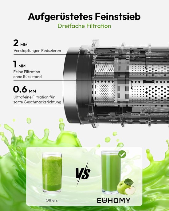 Slowjuicer - Sapcentrifuge Vruchtenpers - Gezond Sap Maken - 7-Traps Sapextractie - 1.8 Liter - Zwart Zilver — afbeelding 5