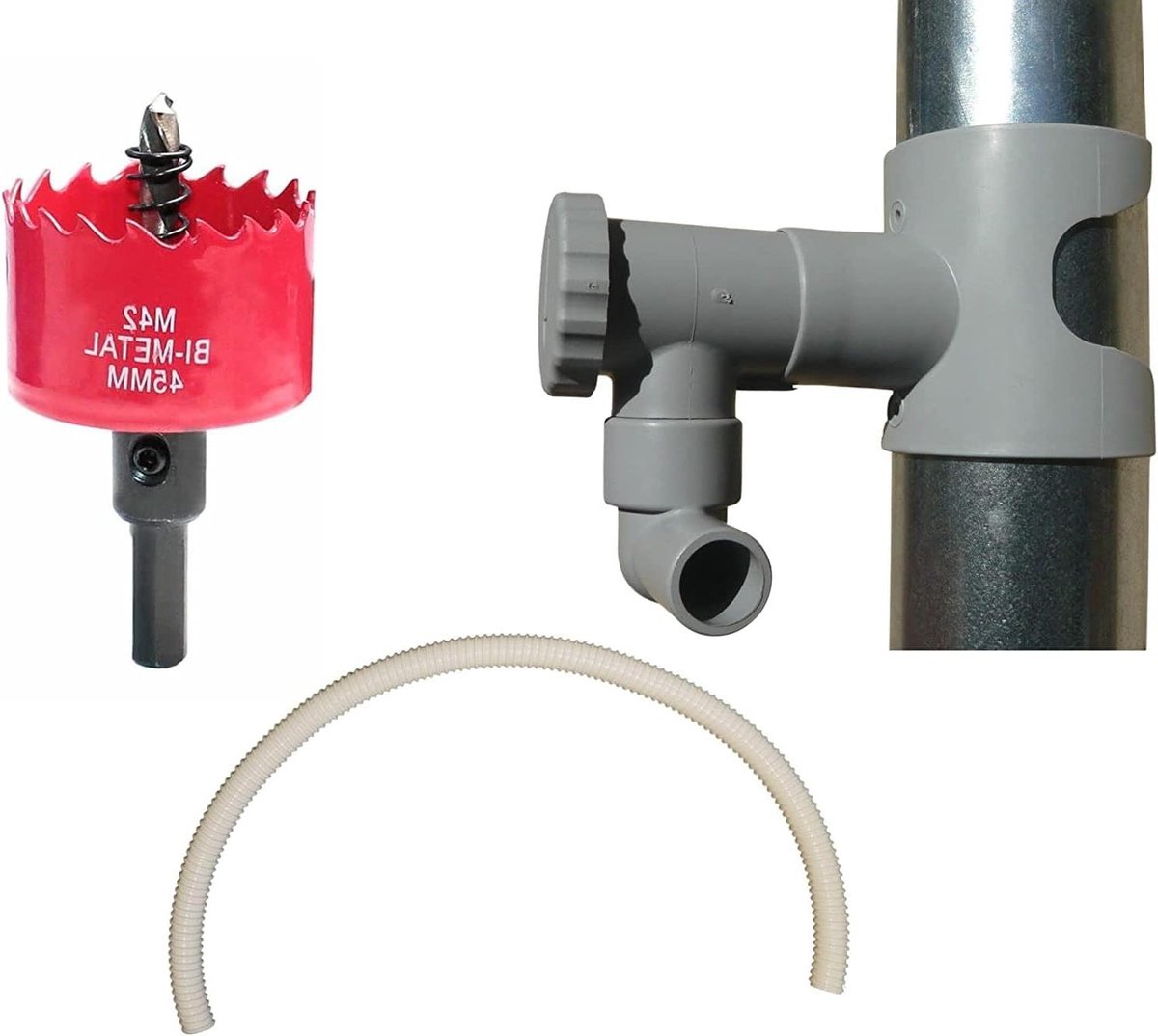 Regenton Vulautomaat - Water Collector Set - Regenwater Opvangen - Voor Ronde Leidingen - 1 Meter Slang - Grijs