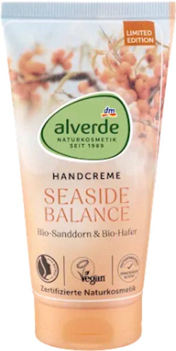 Alverde Naturkosmetik Handcrème Seaside Balance - Sanddorn & Hafer | 1x 75 ml - Biologische Duindoorn & Haver - Vegan formule | Limited Edition 2026