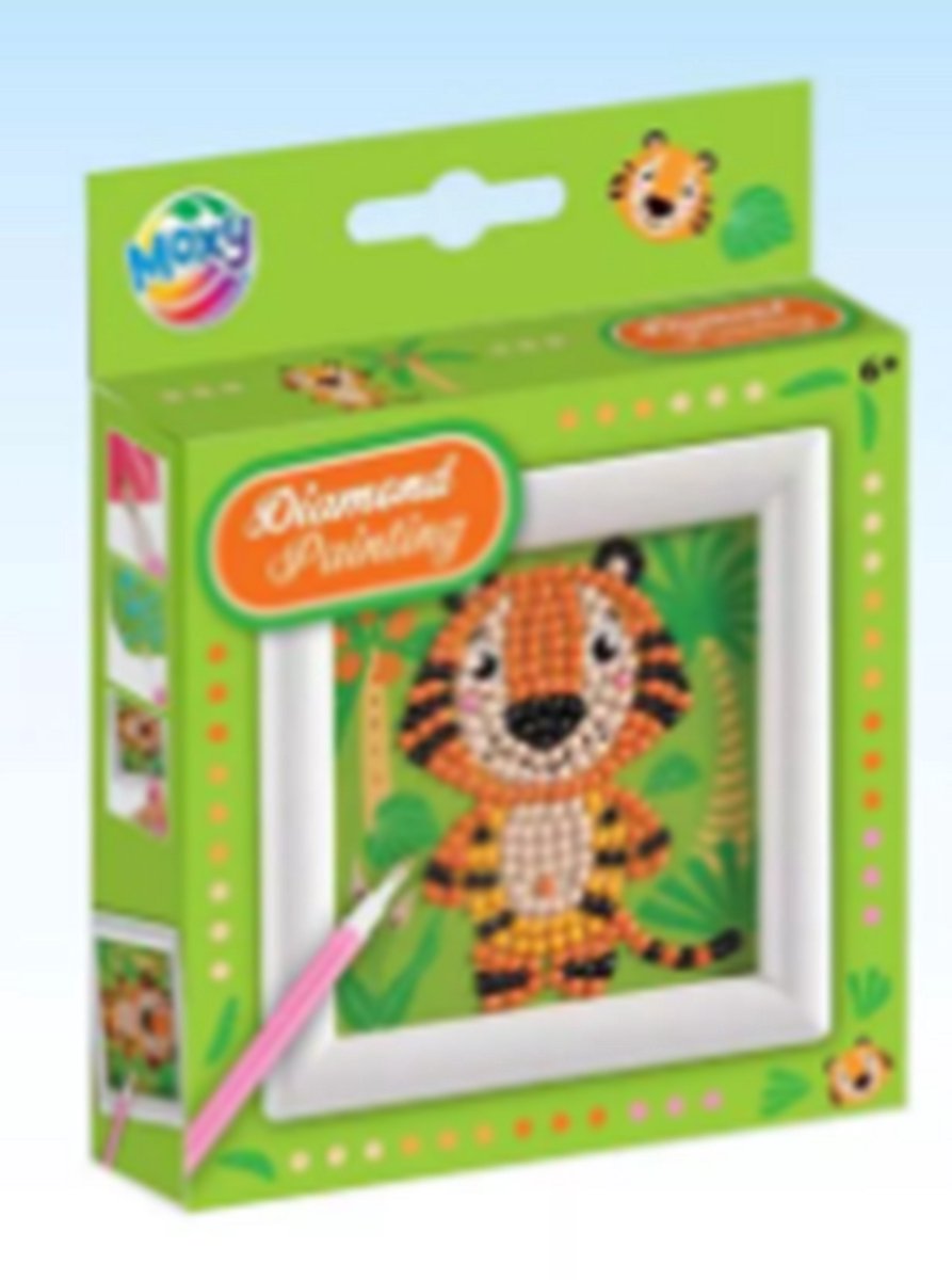 Tijger diamond painting met lijstje, 9,5 × 9,5 cm
