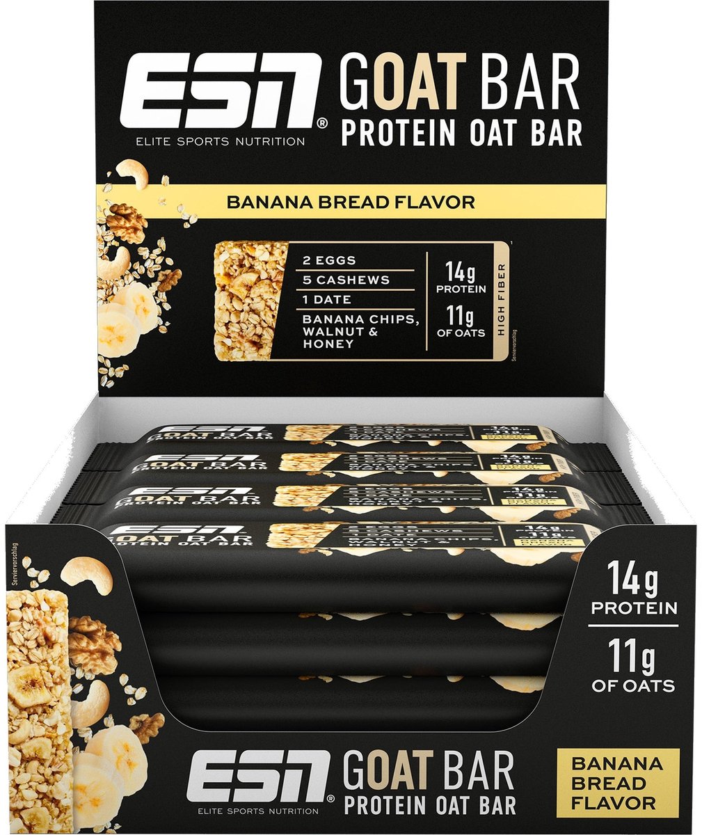 ESN GOAT Bar Proteïne Repen – Banana Bread, 12 x 55 g – 14 g Proteïne, Met Eiklar, Dadel & Havervlokken voor Energie en Smaak