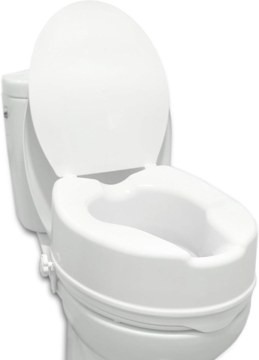 Toiletverhoger met Deksel - WC Verhoger Ouderen - Veiliger Zitten - Verstelbare Ankers - 15 cm Hoog - Wit