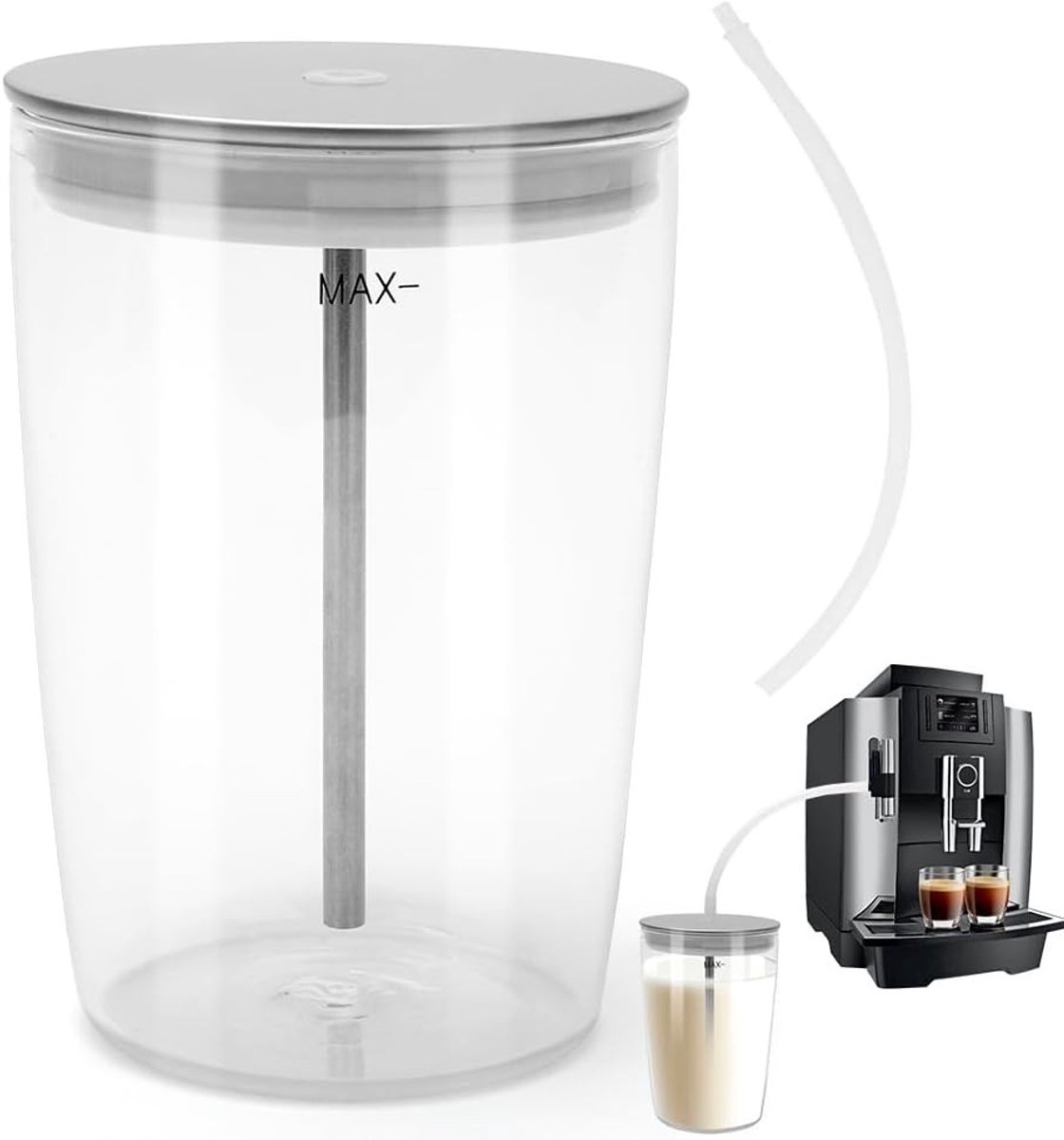 Melkcontainer van glas 0,5 L voor koffiemachines - Geschikt voor automatische machines zoals e8, z10, e6, ideaal voor koffie en cappuccino