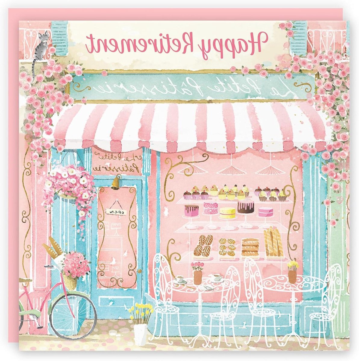 Gepensioneerde Kaart - Afscheidscadeau - Pensioen Wensen - Luxe Papier - 148 x 148 mm - Roze