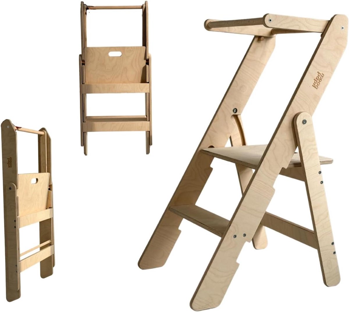 Houten Leertoren - Keukentoren Opstapje - Kinderen Helpen - Opvouwbaar Ontwerp - 83 cm Hoog - Natuurlijk