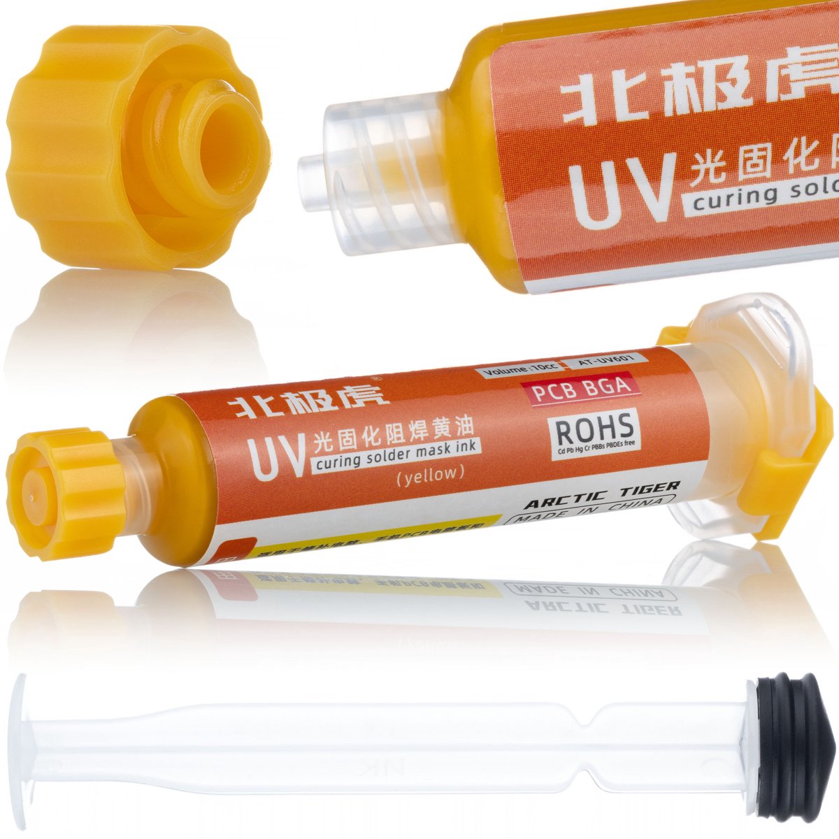 Rosfix Soldeermasker Spuit - Oranje UV-Uithardend met Zuiger - 10 ml, Uitharding 365 Nm 5W