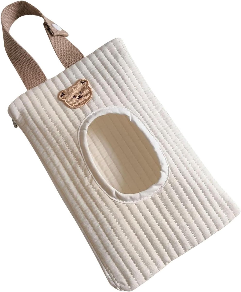 Draagbare Doekjes Houder - Natte Doekjes Tas - Baby Verzorging - Herbruikbaar Katoen - 23 x 15 cm - Wit