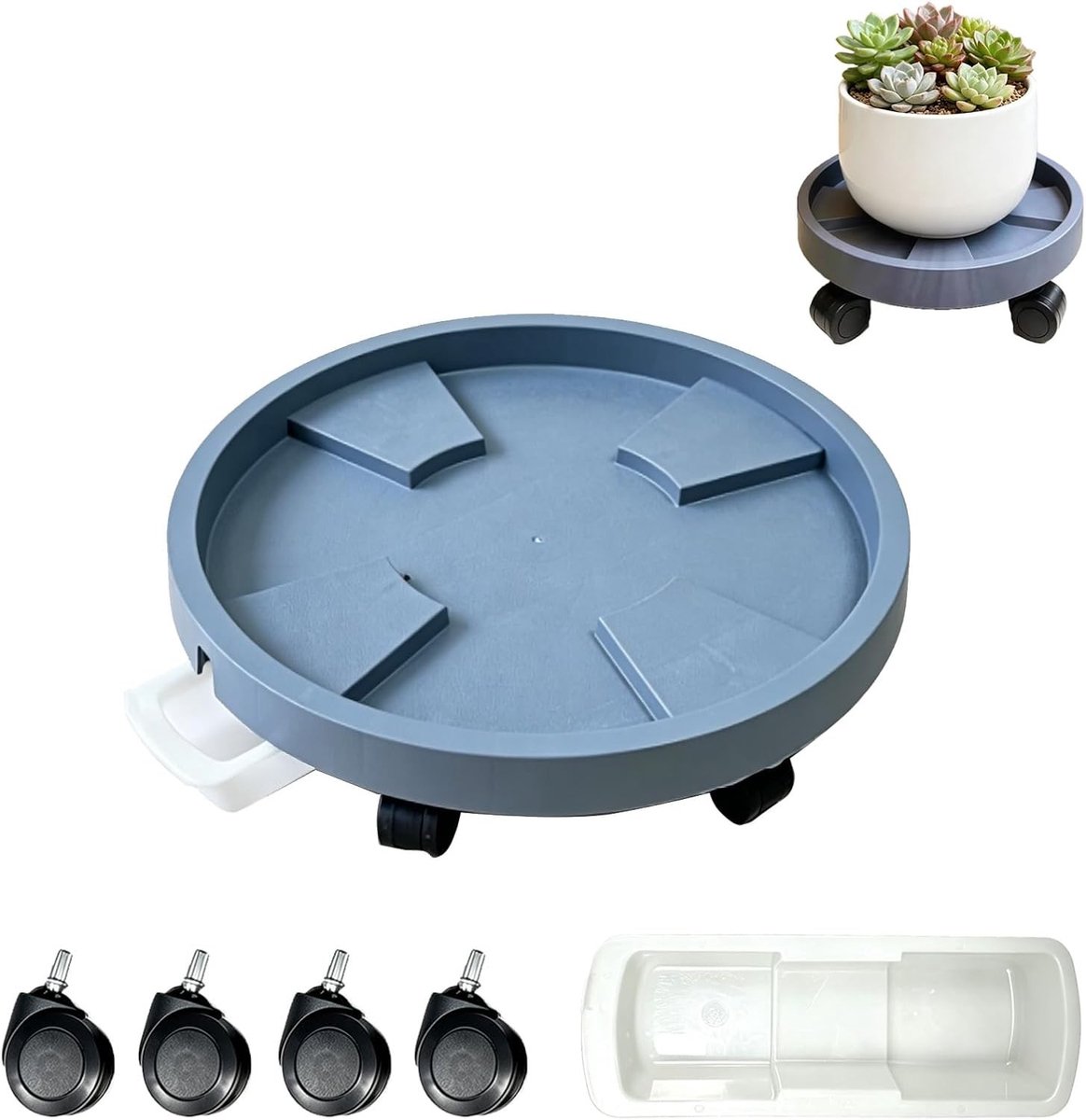 Standaard met Wielen voor Bloempotten - Grijs - 26 cm - Met Geïntegreerd Waterreservoir - Voor Bloempotten tot 19 cm