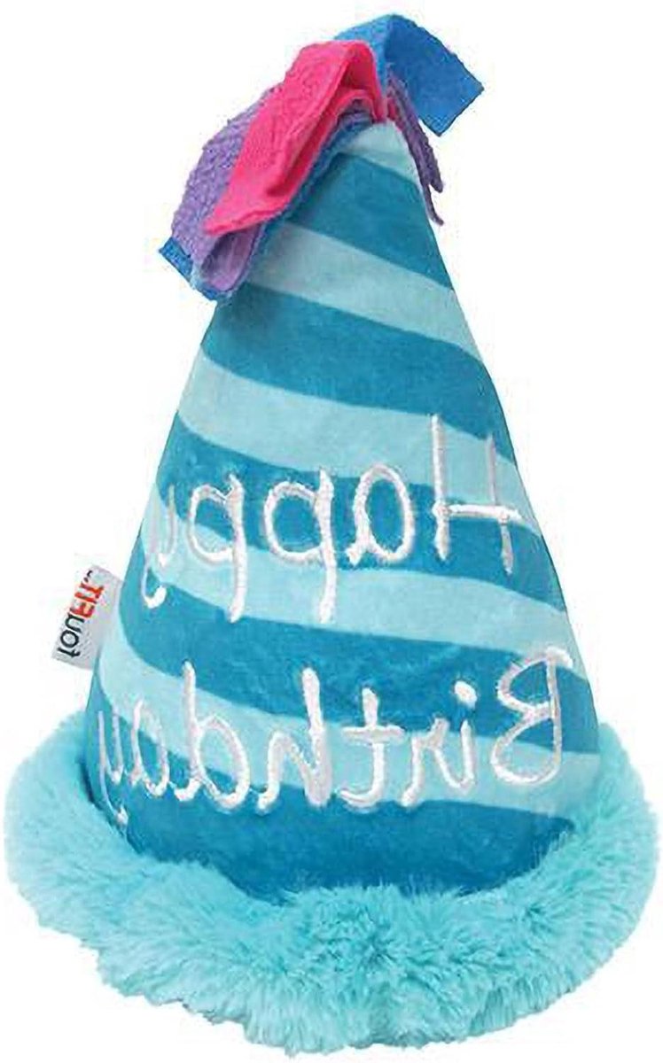 Honden Verjaardagsspeelgoed - Pluche Taart Hoed - Feestelijke Viering - Met Pieper - 4.5x5.5 inch - Blauw