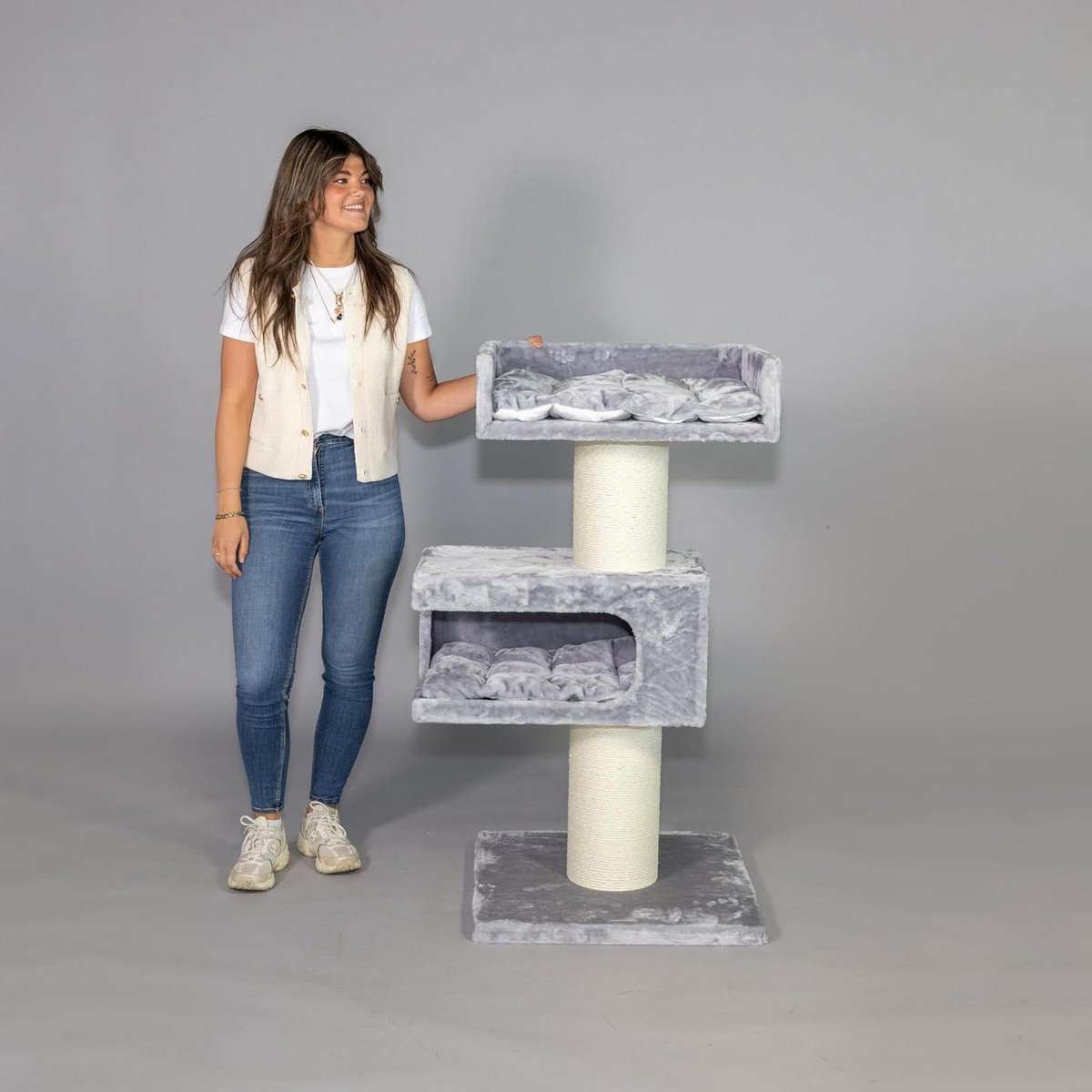 Krabpaal Grote Katten - Klimboom Kattenmeubel - Katten Spelen - Extra Dikke Sisalpalen - 120 cm Hoog - Lichtgrijs