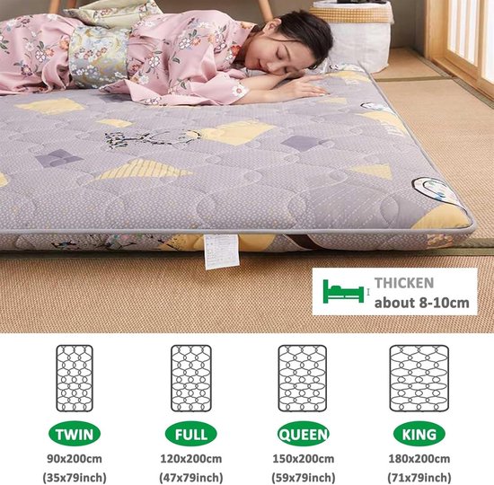 Japanse Slaapmat - Vloermat Gastenmat - Flexibel Slapen - Opvouwbaar Draagbaar - 90x200cm - Bloemenprint — afbeelding 5