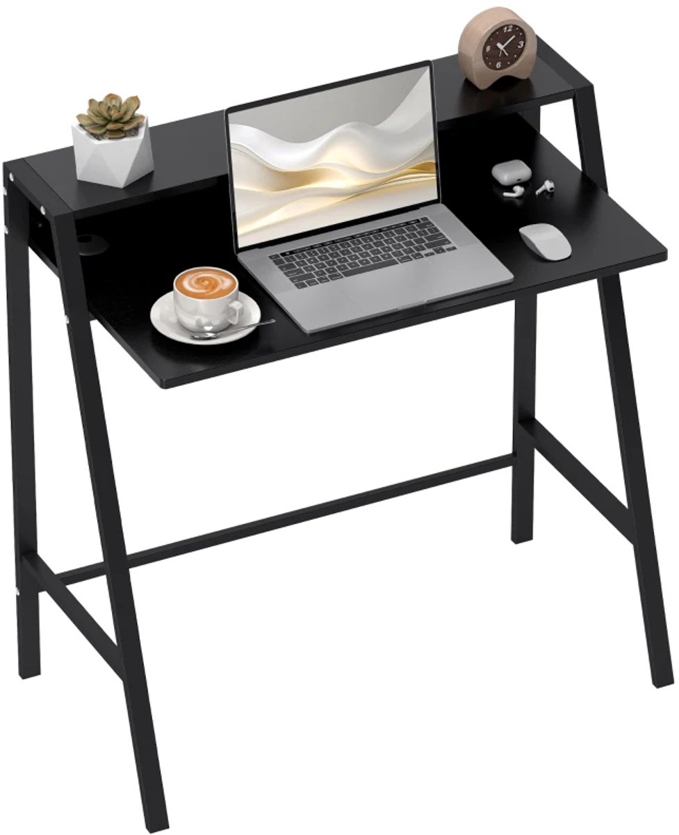 Bureau met Opbergruimte & Kabelmanagement - Kantoortafel - Computerbureau - Computer Tafel - Bureautafel - Desk - Game Bureau - voor Studeerkamer, Schrijftafel, Werkplek, Slaapkamer -Zwart