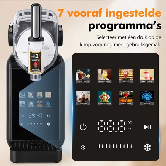 Slushmachine - 1,8L Compressor Koeling, Touchscreen, 7 Programma's, Zelfreiniging - Thuis & Horeca Gebruik van Vankel — afbeelding 3