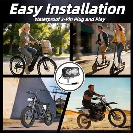 3-pins E-bike-koplamp in Baja-stijl for Ridstar Q20, 3-pins Julet Plug-and-Play, 6800K helder, 10V-80V breedspanning, 30W volledig aluminium off-road(Yellow light (extension cord)) — afbeelding 3