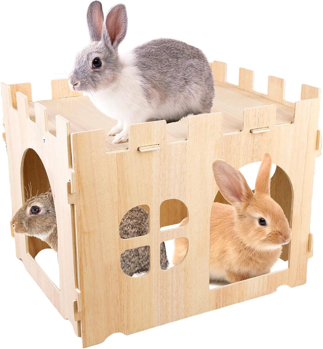 Konijnenhuis - Hout - 40 x 30 x 30 cm - Groot houten speelhuis voor kleine knaagdieren - Voor cavia's en dwergkonijnen
