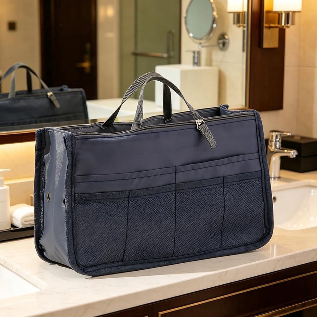 Casalora® Handtas Organizer – Tas Organizer Insert met 13 Vakken – Nylon Binnen Organizer voor Handtas, Shopper en Tote Bag – Zwart – 27 × 17 × 2 cm
