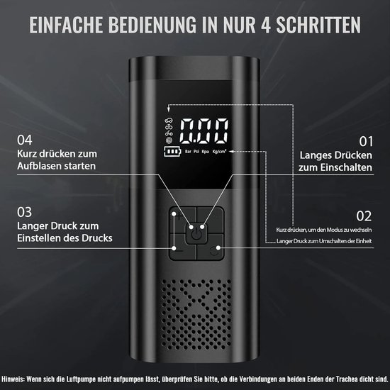 Namajunas - Elektrische luchtpomp - oplaadbare draagbare luchtpomp voor luchtbedden - met 6000 mAh accu - 150 PSI elektrische luchtcompressor - mini-compressor - met LCD-scherm - met noodverlichting van Namajunas — afbeelding 2
