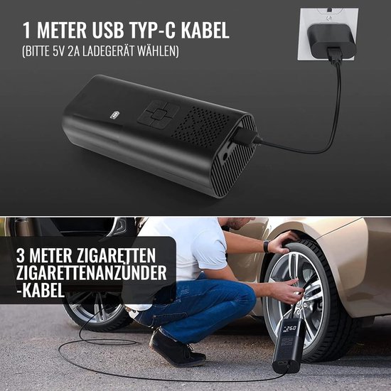 Namajunas - Elektrische luchtpomp - oplaadbare draagbare luchtpomp voor luchtbedden - met 6000 mAh accu - 150 PSI elektrische luchtcompressor - mini-compressor - met LCD-scherm - met noodverlichting van Namajunas — afbeelding 4