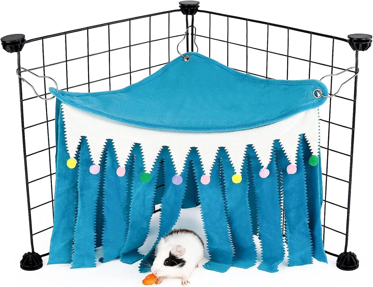 Konijnenhuis - Blauw - Driezijdige hoekschuilplaats 44 x 32 x 32 cm - Zachte stof - Voor kleine huisdieren