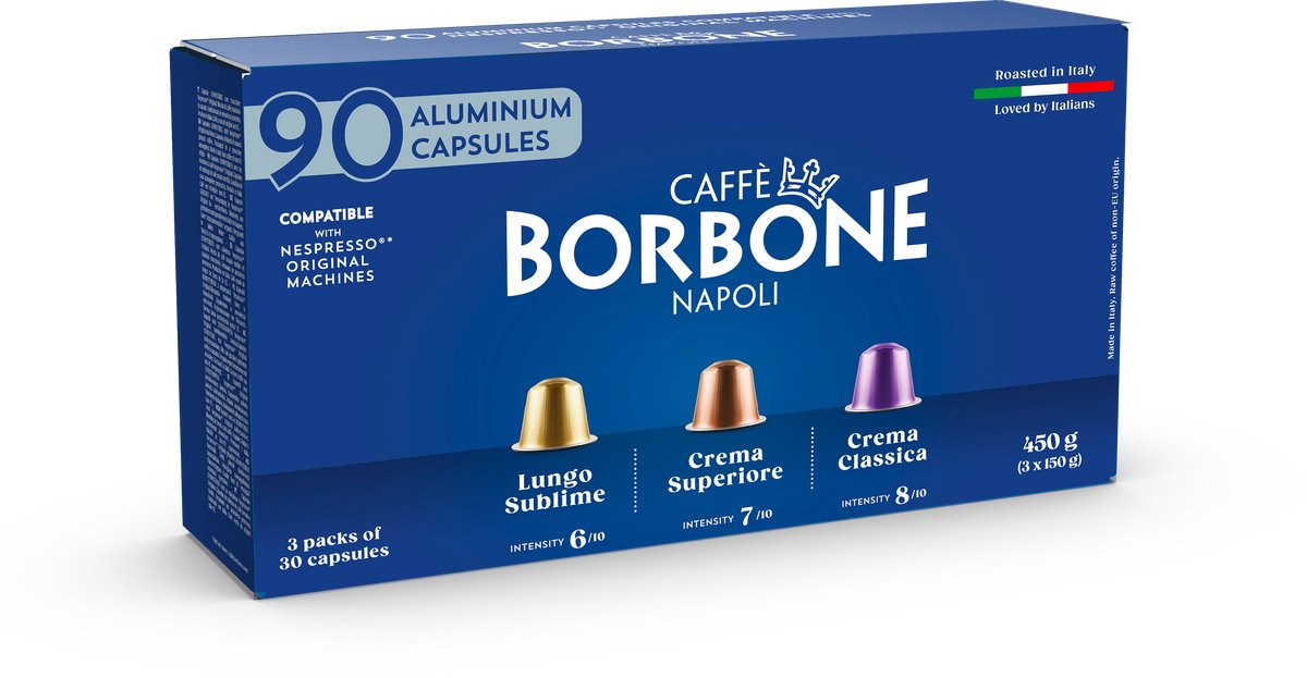 Caffè Borbone - Nespresso - Variety pack - 3x 30 cups - Lungo Sublime - Crema Superiore - Crema Classica