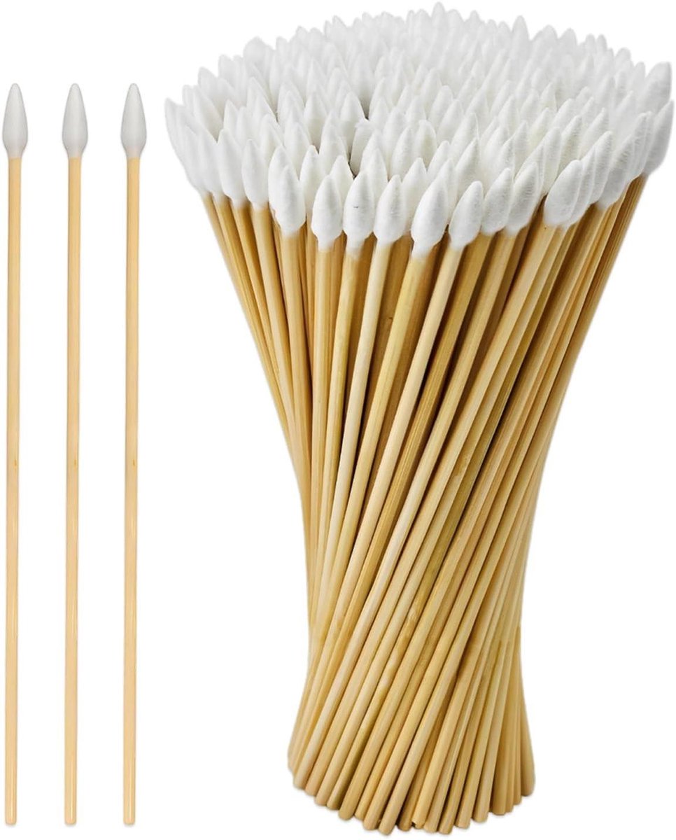 Houten Wattenstaafjes - Reinigingsstaafjes Wattendragers - Nauwkeurig Reinigen - Lange Houten Handgreep - 15 cm - Wit