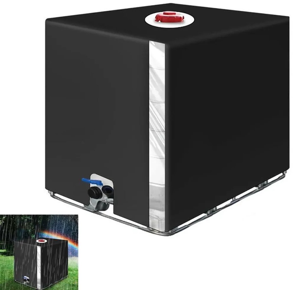 Geschikt als beschermhoes Geschikt voor IBC 1000L, regenhoes Geschikt voor watertank, gemaakt van 210D Oxford-doek, waterdicht, algenbestendig en stofwerend, Geschikt voor trekkoord en ritssluiting.