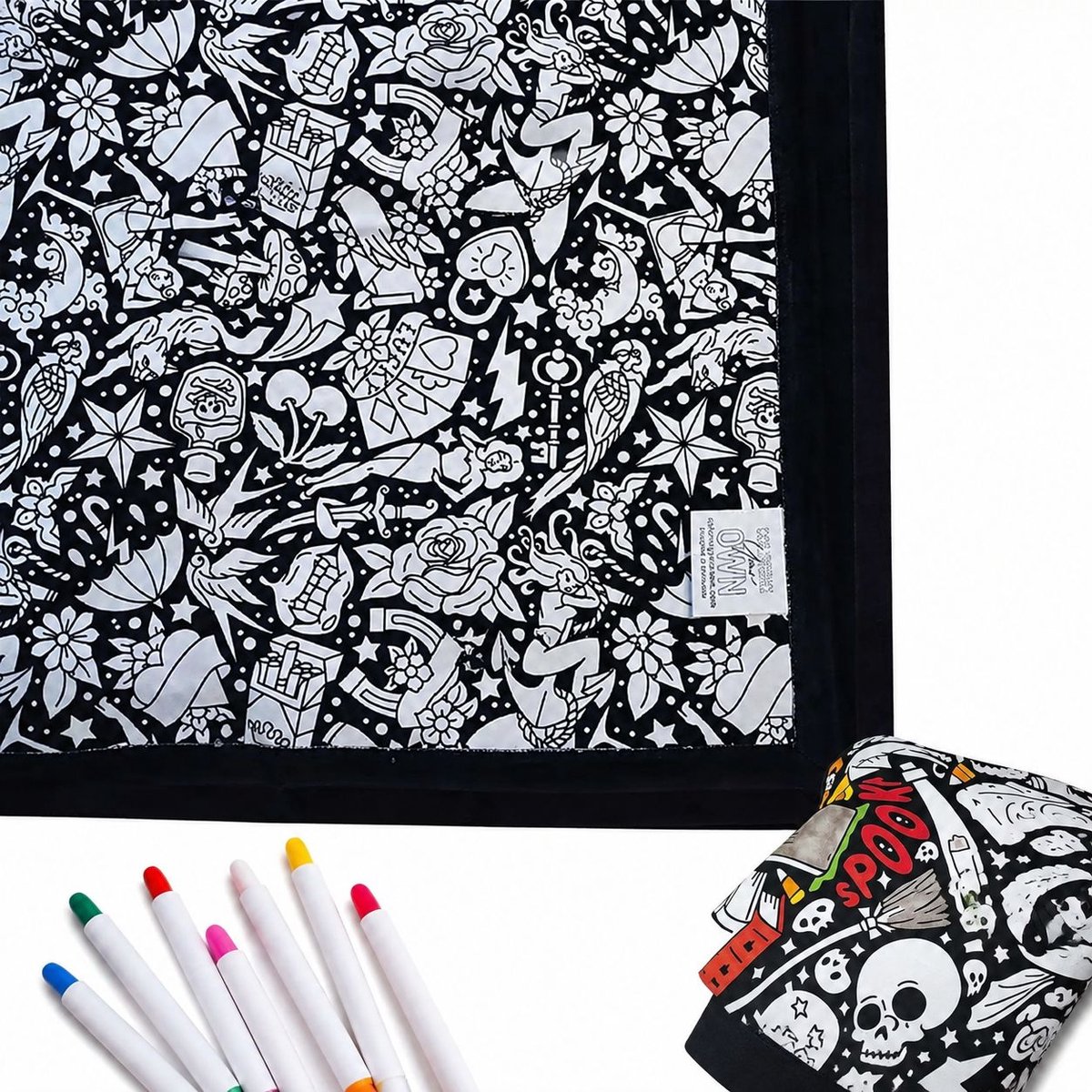 DIY Kleurdeken voor Volwassenen met 24 Stiften – Wasbaar Fluweel Zacht – Creatief Cadeau voor Thuisdecoratie – Geschikt voor Kinderen en Groepen(Bloem F)