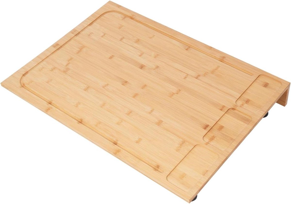 Fornuis Afdekplaat Bamboe - Snijplank Werkblad - Keuken Organiseren - Met Groeven en Stopper - 75 x 54 cm - Houtkleur
