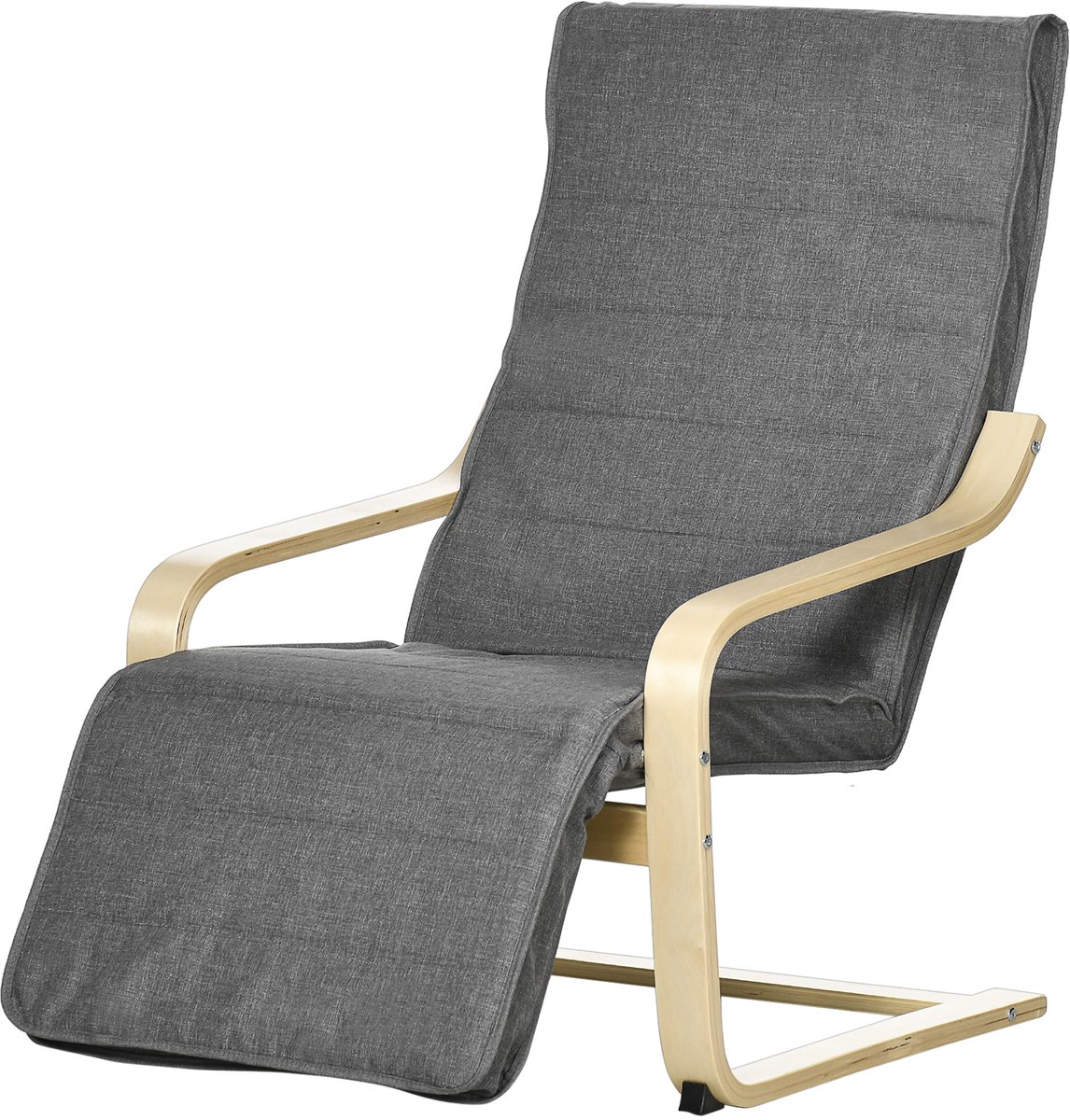 Relaxstoel, schommelstoel, relaxstoel met verstelbare voeteneinde, eetkamerstoel met linnenlook voor woonkamer, berkenhout, grijs, 94 x 66,5 x 100 cm