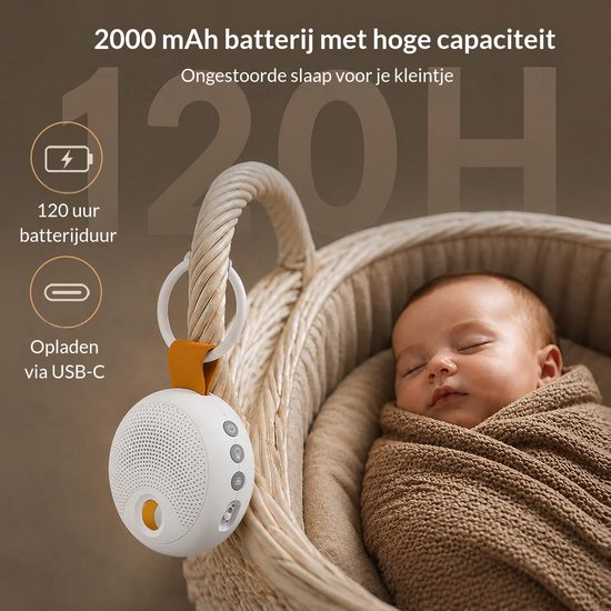 Nexeli NX-KC-30 White Noise Machine - Baby Nachtlamp & Huilsensor - Draagbaar Slaapgeluiden Speaker - 21 Kalmerende Geluiden - Oplaadbaar - Wit van Nexeli Nx — afbeelding 2